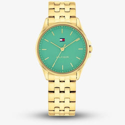 Tommy Hilfiger Ladies Jade Green Dial Bracelet Watch Gold Plated