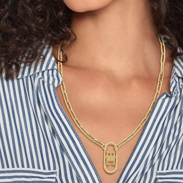 Tommy Hilfiger Monogram Necklace Stainless Steel Gold Plated