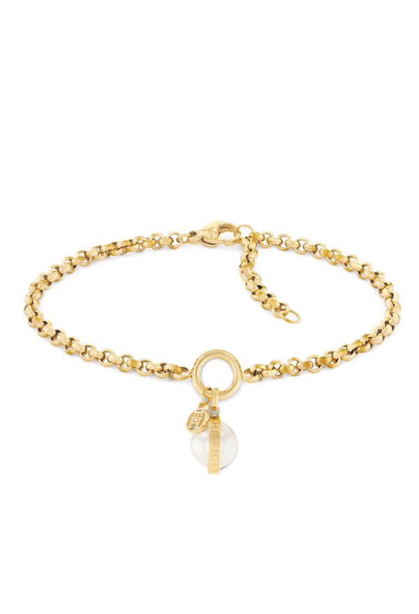 Tommy Hilfiger Ladies Orb With Pearl Gold Plated Bracelet *