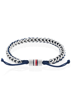 Tommy Hilfiger Braided Stainless Steel & Blue Nylon Bracelet