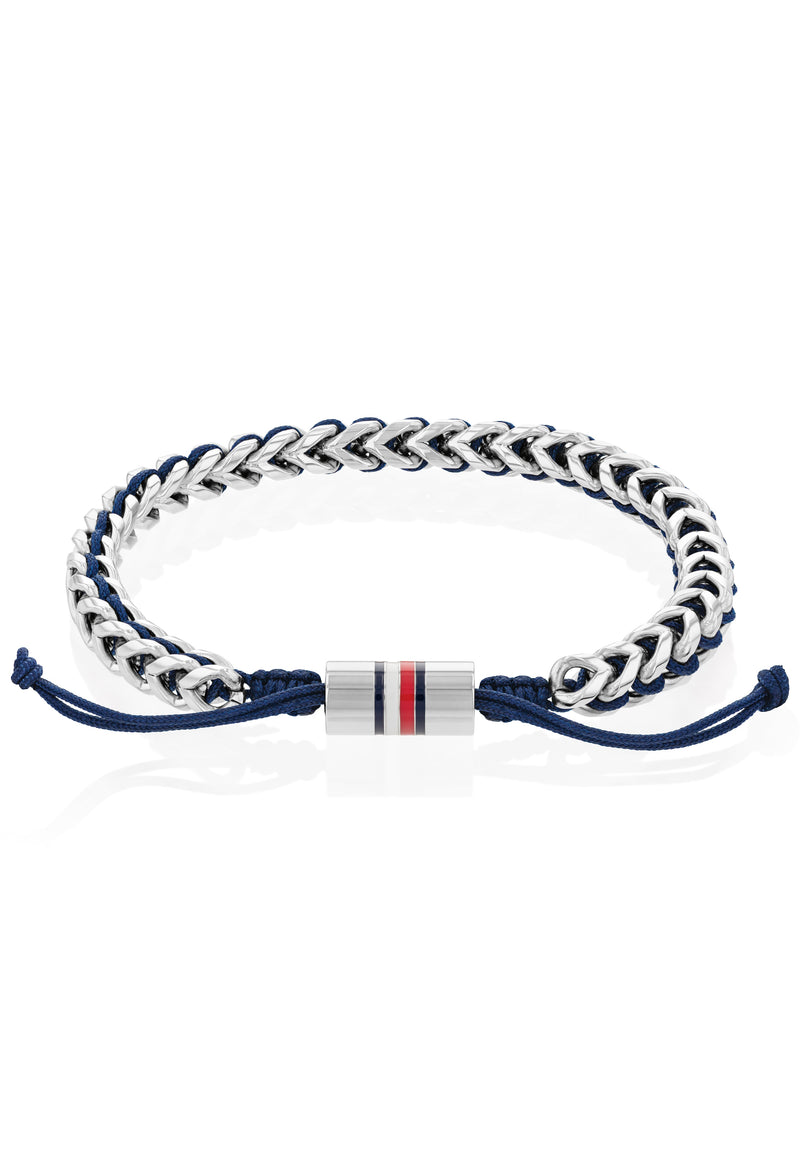 Tommy Hilfiger Braided Stainless Steel & Blue Nylon Bracelet