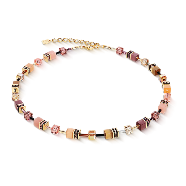 Coeur De Lion Gold Plated GeoCUBE® Brown-Apricot Necklace 2838/10-1132