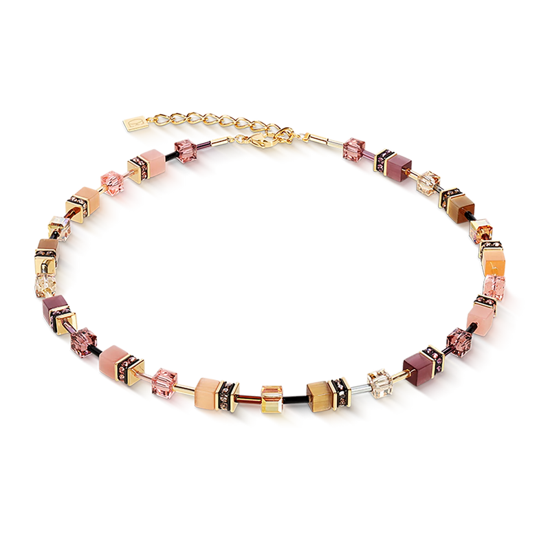 Coeur De Lion Gold Plated GeoCUBE® Brown-Apricot Necklace 2838/10-1132