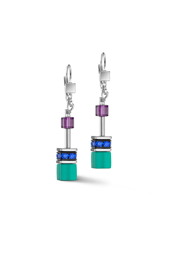 Coeur De Lion GeoCube Turquoise-Purple Earrings Stainless Steel