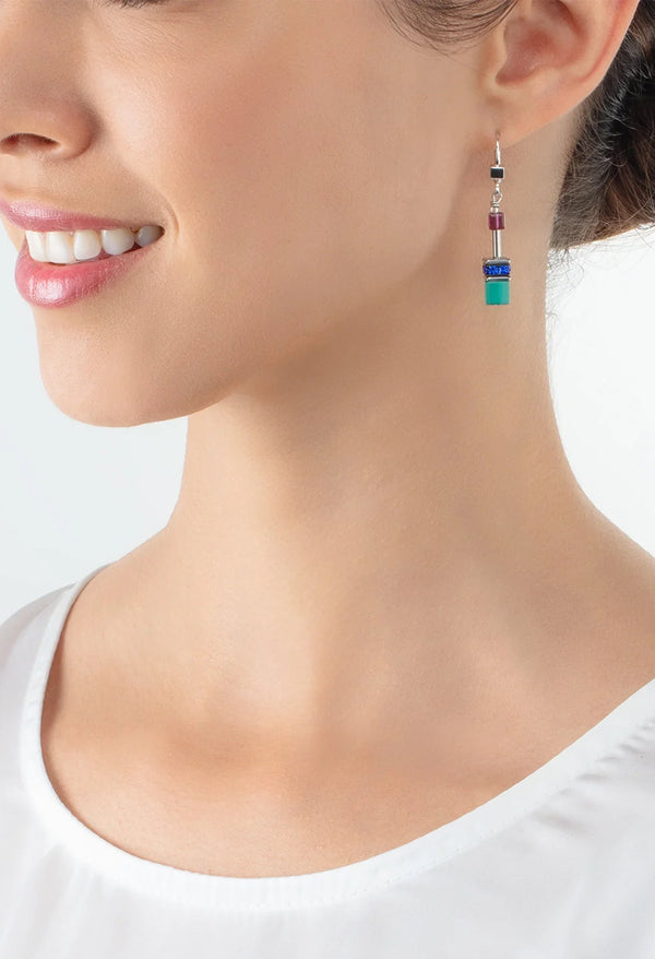 Coeur De Lion GeoCube Turquoise-Purple Earrings Stainless Steel