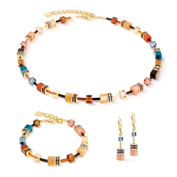 Coeur De Lion Gold Plated GeoCUBE® Brown-Petrol Earrings 2838/20-1131