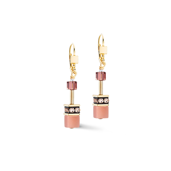 Coeur De Lion Gold Plated GeoCUBE® Brown-Apricot Earrings 2838/20-1132