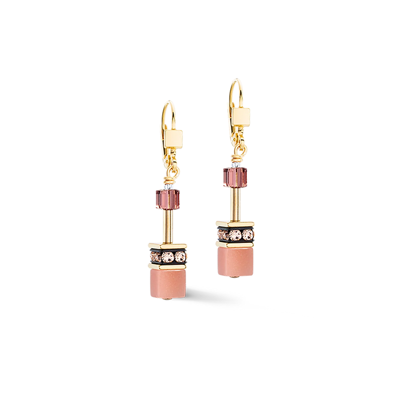 Coeur De Lion Gold Plated GeoCUBE® Brown-Apricot Earrings 2838/20-1132