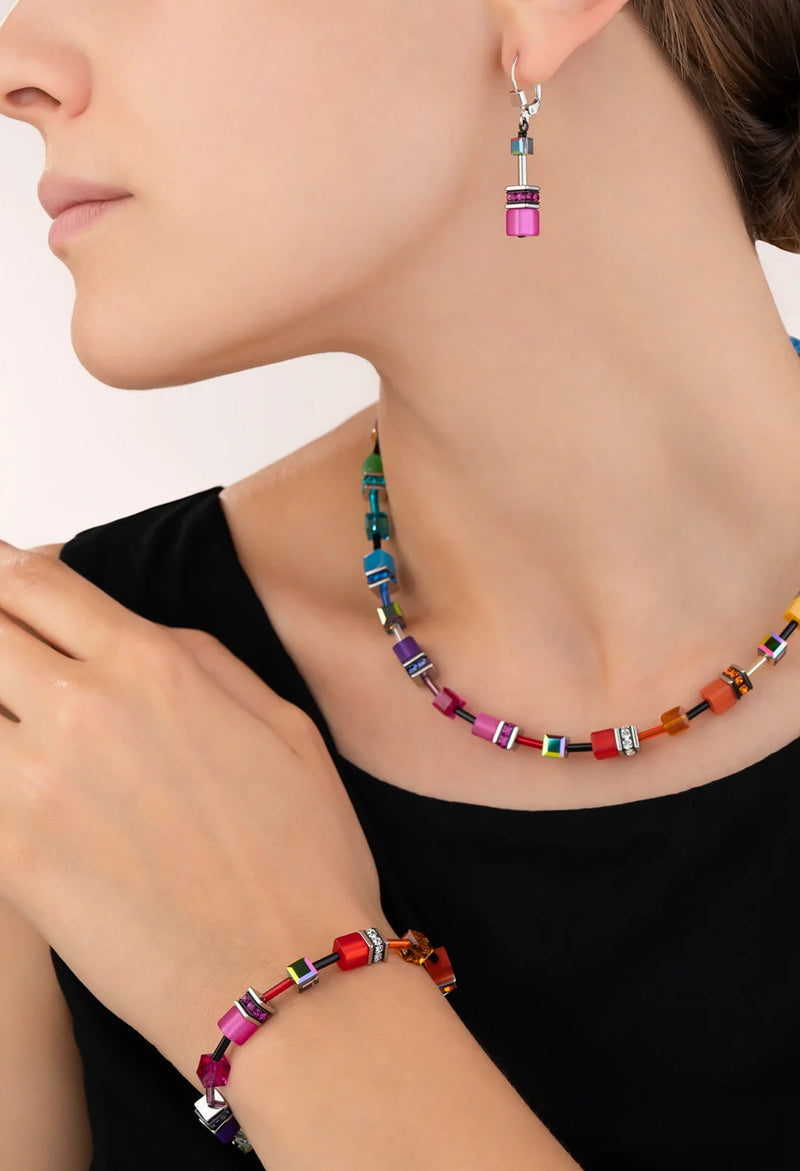 Coeur De Lion GeoCube Multicolour Rainbow-Pink Earrings Stainless Steel