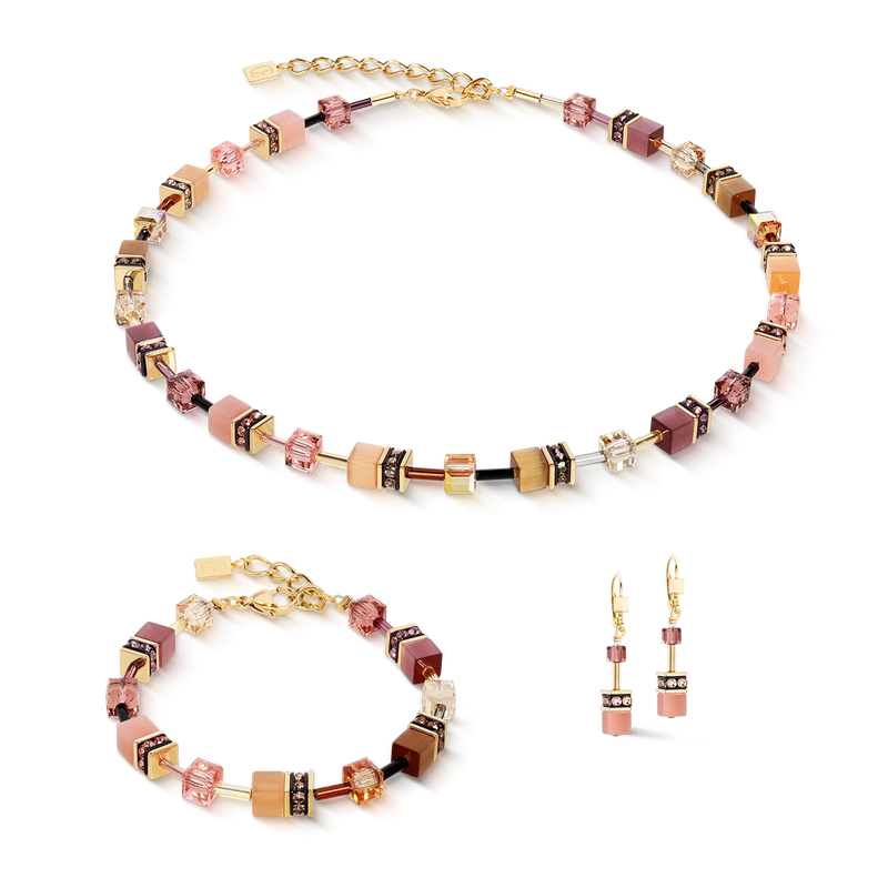 Coeur De Lion Gold Plated GeoCUBE® Brown-Apricot Bracelet 2838/30-1132
