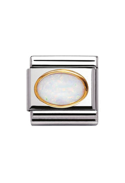 Nomination Composable Classic Link Oval Hard Stones White Opal in 18k gold