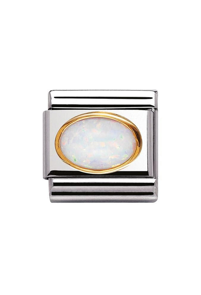 Nomination Composable Classic Link Oval Hard Stones White Opal in 18k gold