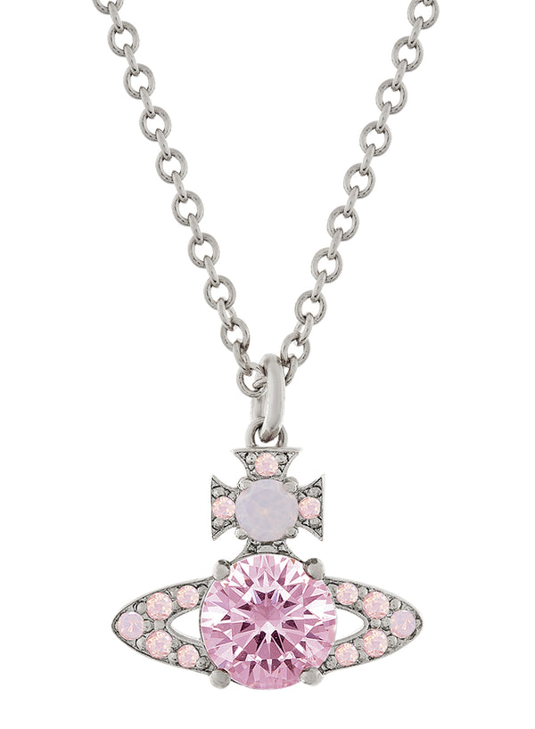 Vivienne Westwood Platinum Plated Milky Pink White CZ Necklace 630203D7-02P652-