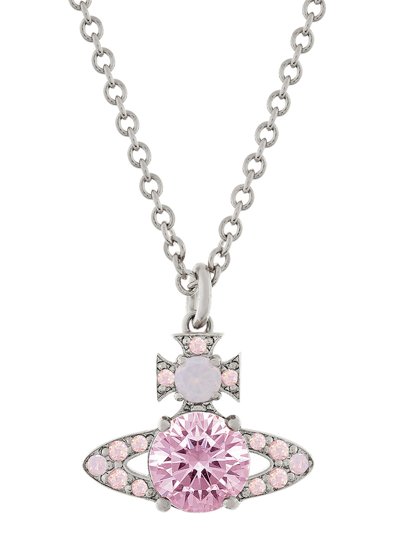 Vivienne Westwood Platinum Plated Milky Pink White CZ Necklace 630203D7-02P652-