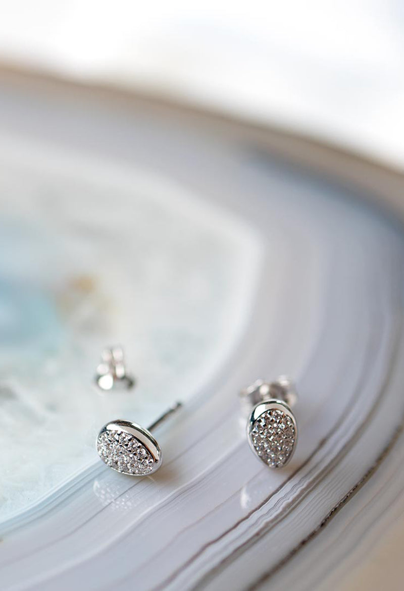 Kit Heath Coast Pebble Glisten Pave CZ Stud Earrings in Silver