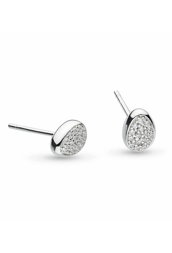 Kit Heath Coast Pebble Glisten Pave CZ Stud Earrings in Silver