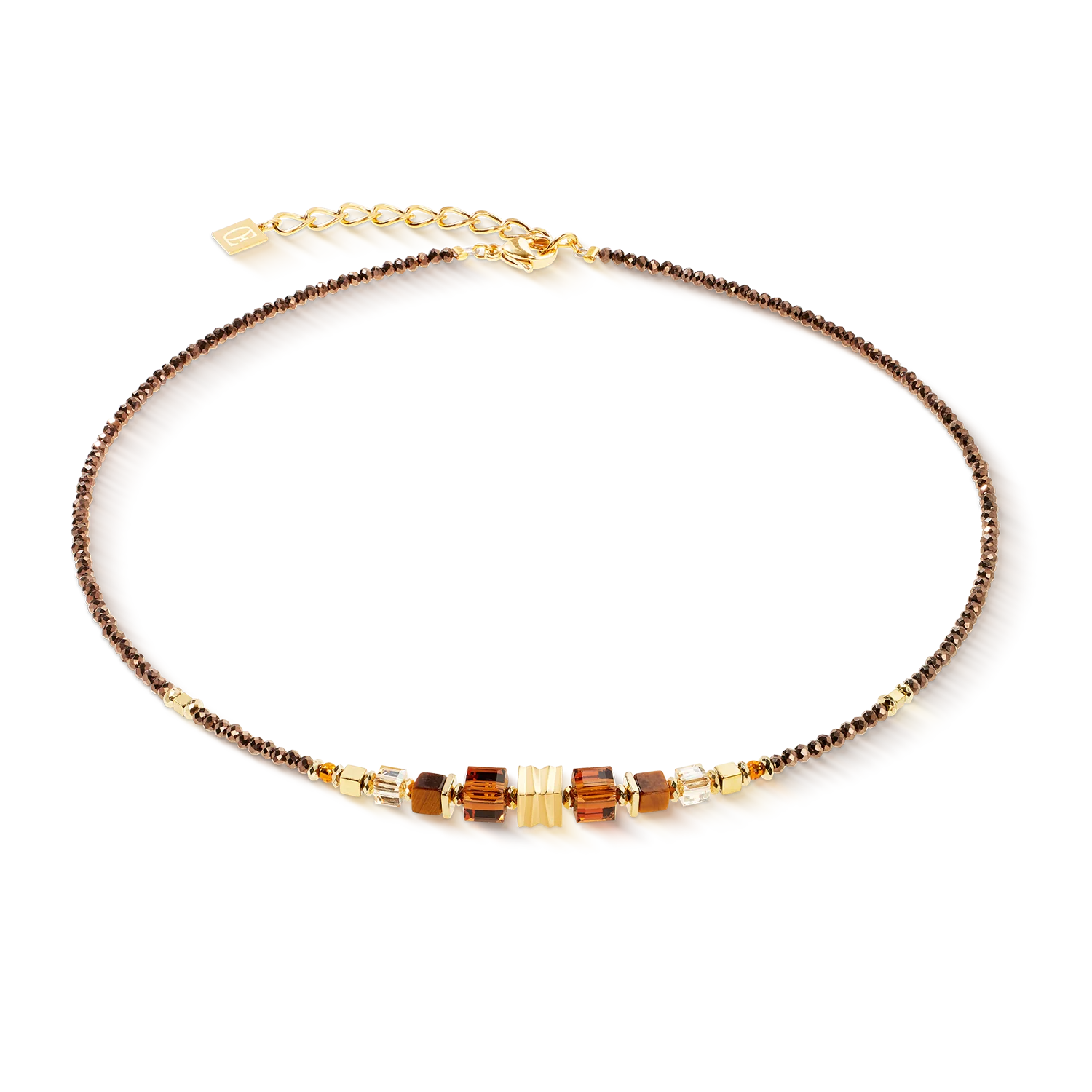 Coeur De Lion Wave Cube Flow Golden Brown Necklace 3044/10-116