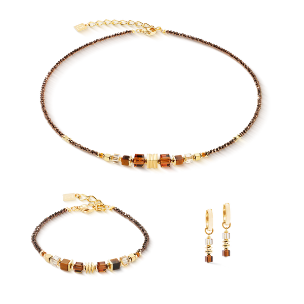 Coeur De Lion Wave Cube Flow Golden Brown Necklace 3044/10-116