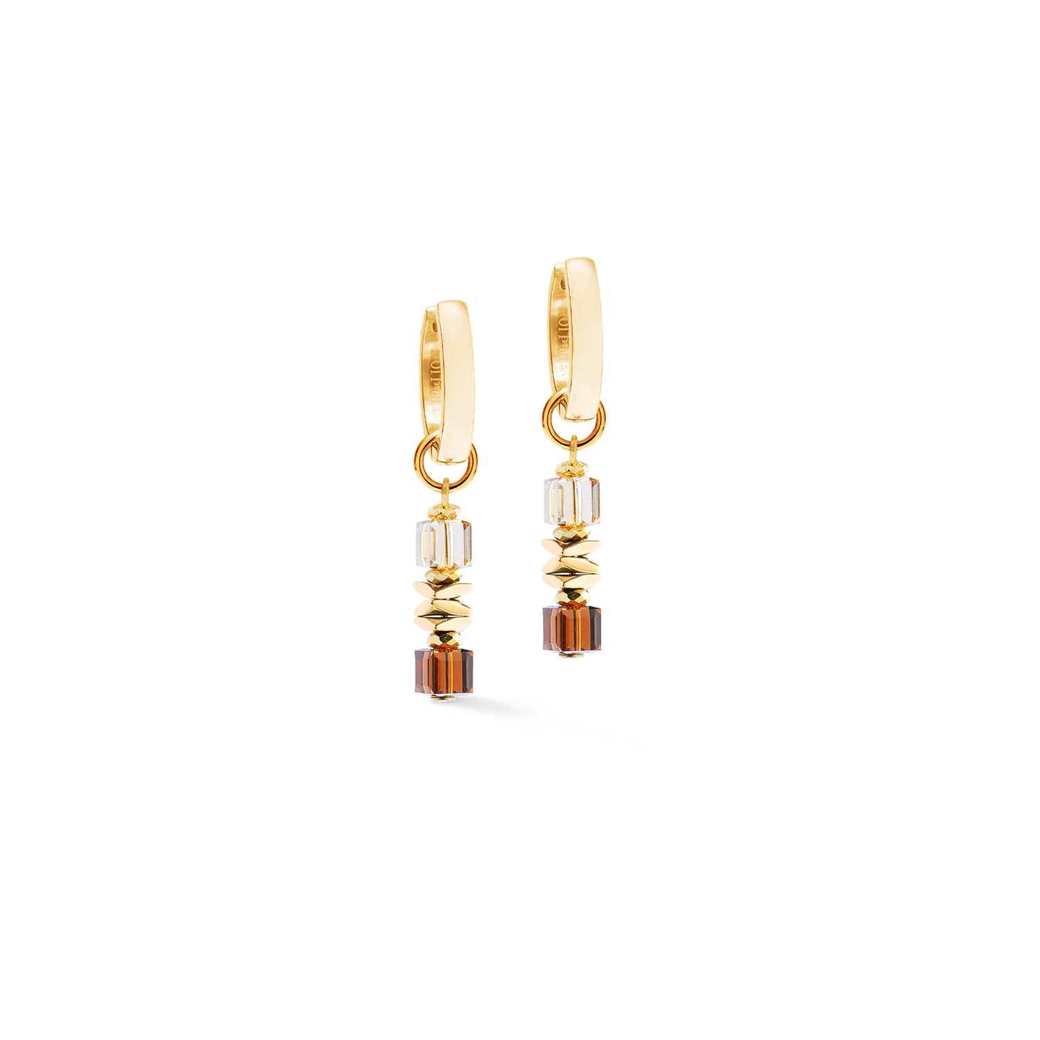 Coeur De Lion Wave Cube Flow Golden Brown Hoop Earrings 3044/21-116