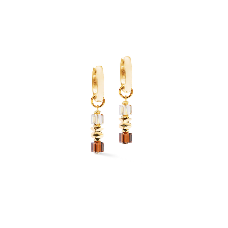 Coeur De Lion Wave Cube Flow Golden Brown Hoop Earrings 3044/21-116