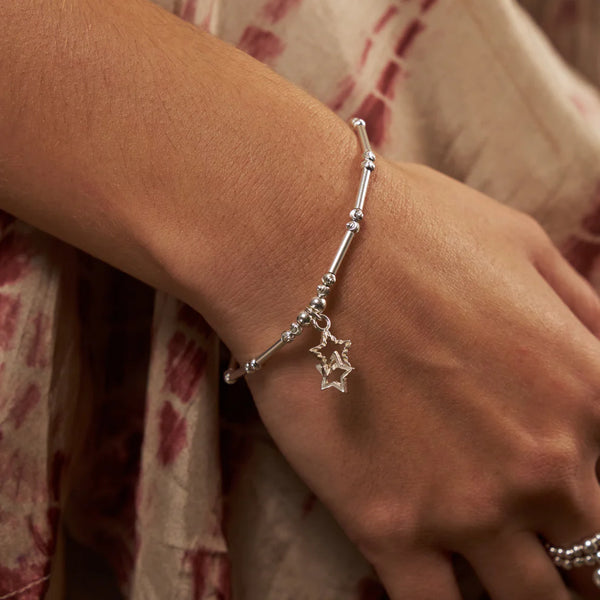 ChloBo Silver Dainty Moon Cut Sparkle Interlocking Star Bracelet SBMCTN3406