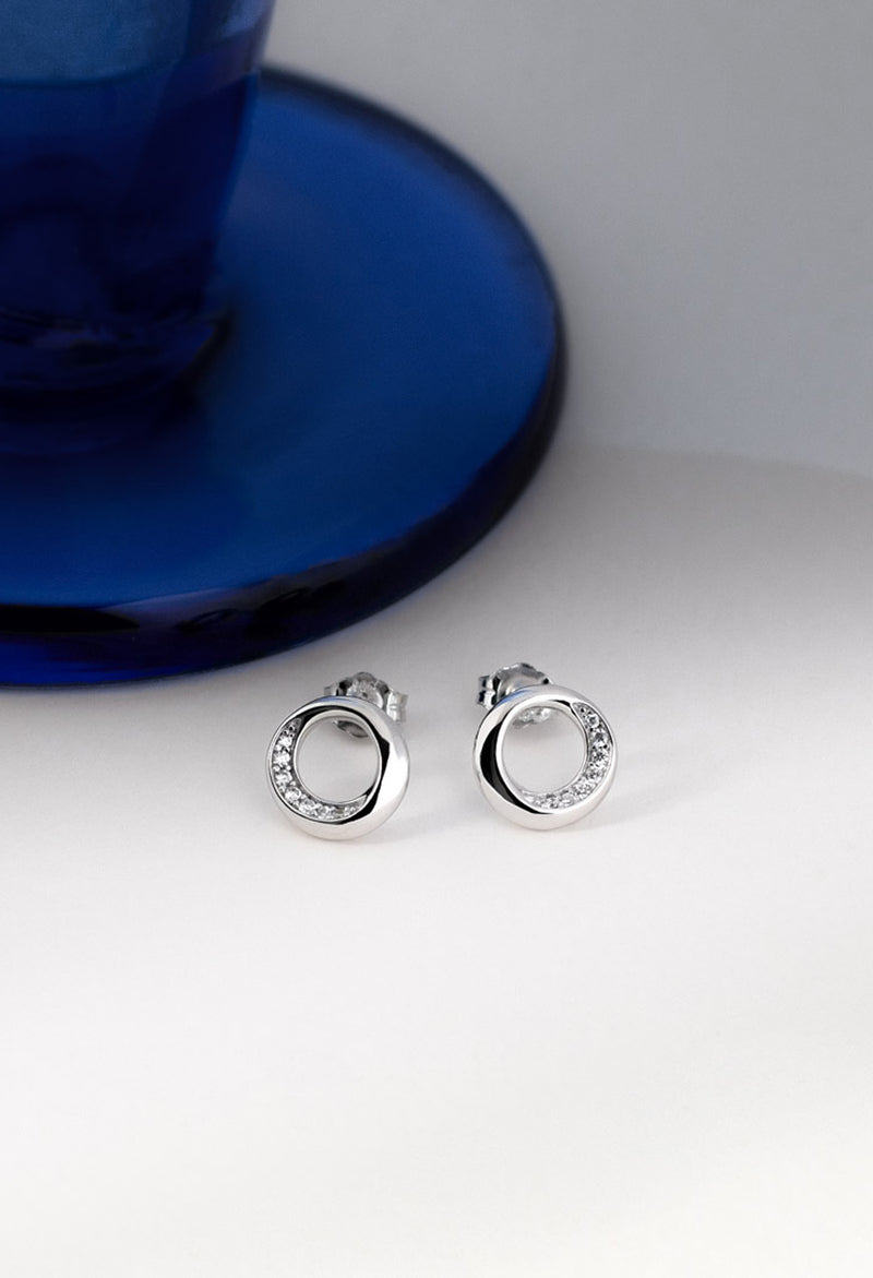 Kit Heath Bevel Cirque Pave CZ Stud Earrings in Silver
