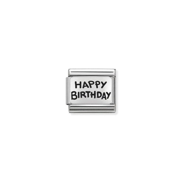 Nomination Composable Classic Link Plates Oxidized Happy Birthday in Silver 925