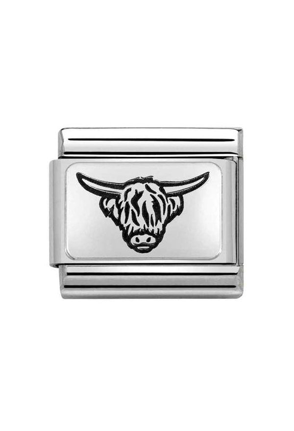 Nomination Composable Classic Link PLATES HIGHLAND CATTLE in Steel and 925 Silver