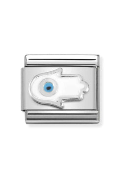 Nomination Composable Classic Link White Enamel Hand Of Fatima in Silver