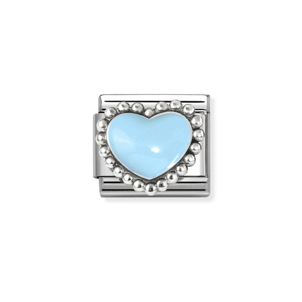 Nomination Composable Classic Blue Enamel Raised Heart In Stainless Steel and Silver