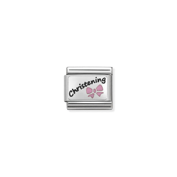 Nomination Composable Classic Link Oxidized Plates Pink Christening in Steel Enamel and 925 Silver *