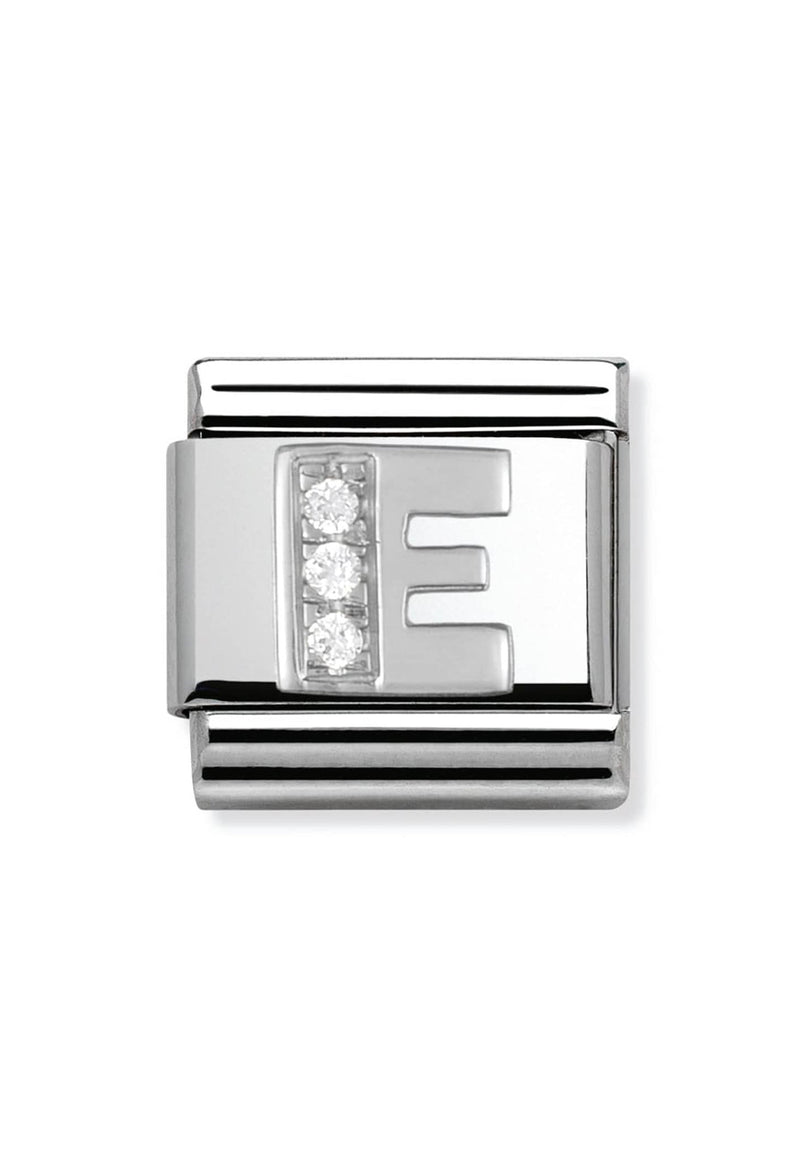Nomination Composable Classic Link Alphabeth E in Cubic Zirconia and 925 Silver