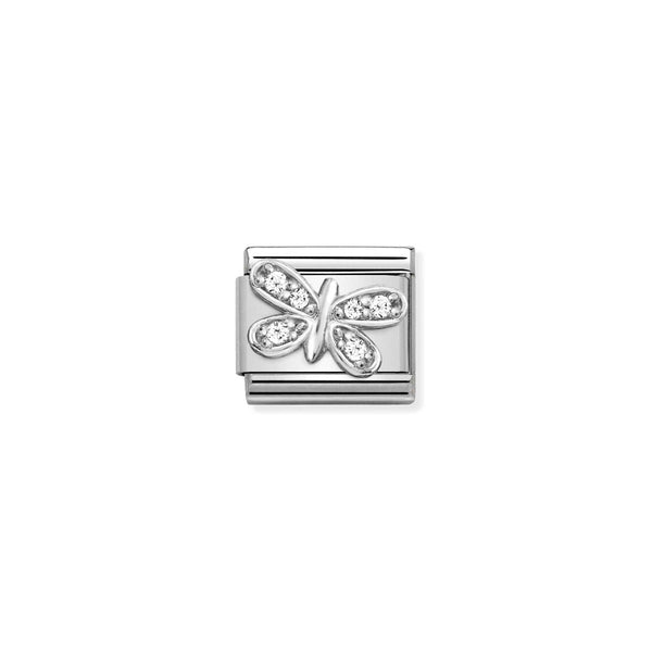 The Nomination Composable White Butterfly charm, a steel silver CZ charm from Nomination Italy, available at OD’s Jewellers in St Helens