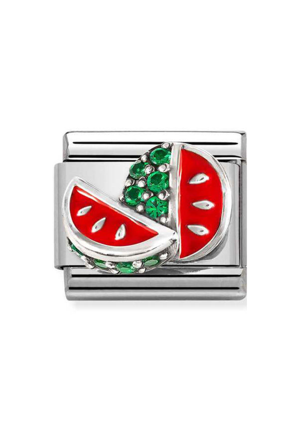 Nomination Composable Classic SYMBOLS WATERMELON in Stainless Steel, Enamel, Cubic Zirconia and 925 Sterling Silver