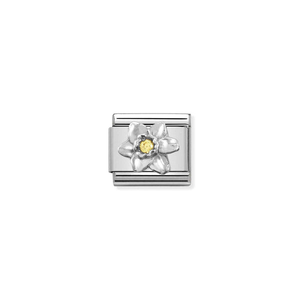 Nomination Composable Classic Link SYMBOLS DAFFODIL in Stainless Steel Silver 925 and Zirconia