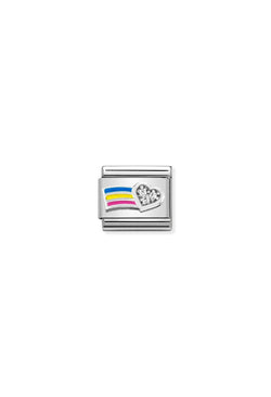 Nomination Composable Classic Link WHITE HEART WITH RAINBOW in Sterling Silver with Enamel and White CZ *