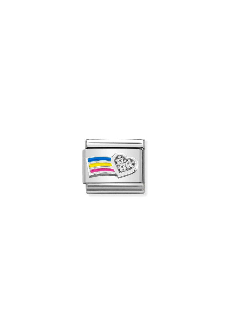 Nomination Composable Classic Link WHITE HEART WITH RAINBOW in Sterling Silver with Enamel and White CZ *