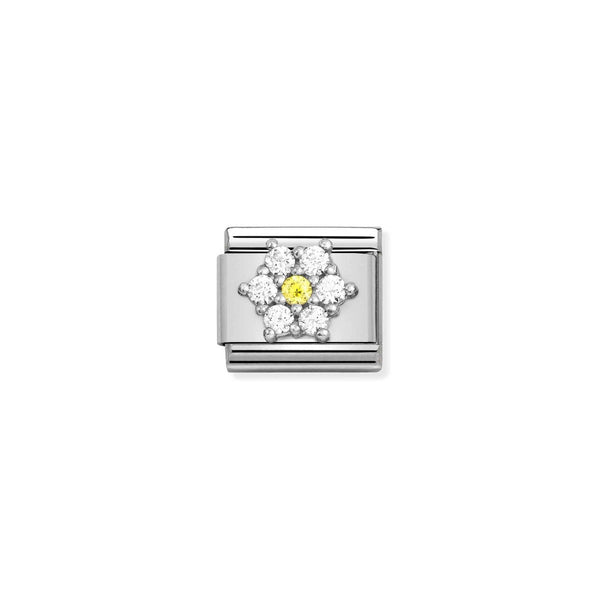 Nomination Composable Classic Link RICH WHITE AND YELLOW FLOWER in Steel, Cubic Zirconia and Silver 925
