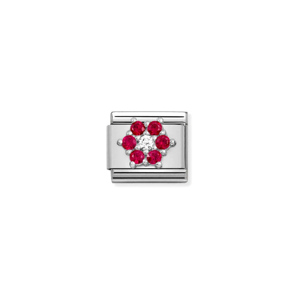 Nomination Composable Classic Link RICH RED AND WHITE FLOWER in Steel, Cubic Zirconia and Silver 925
