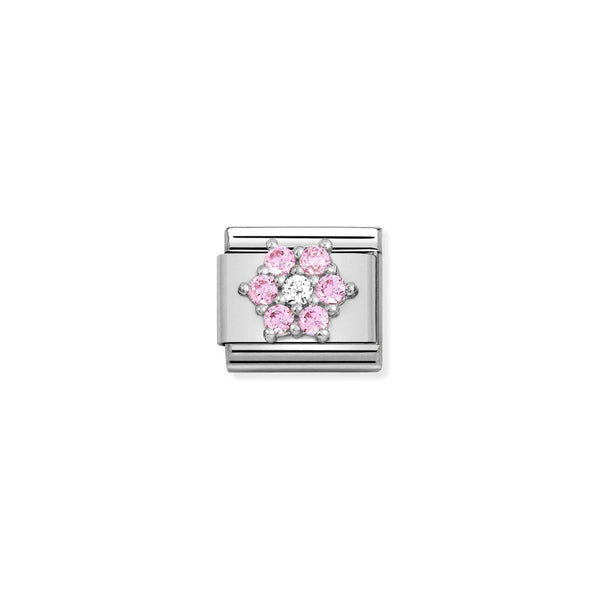 Nomination Composable Classic Link RICH PINK AND WHITE FLOWER in Steel, Cubic Zirconia and Silver 925
