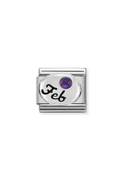 Nomination Composable Classic Link SYMBOLS FEBRUARY AMETHYST in Stainless Steel, Sterling Silver and Stones