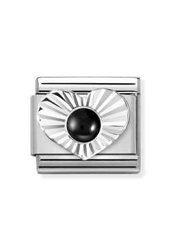 Nomination Composable Classic Diamond Cut Heart Link With Black Agate in Silver *