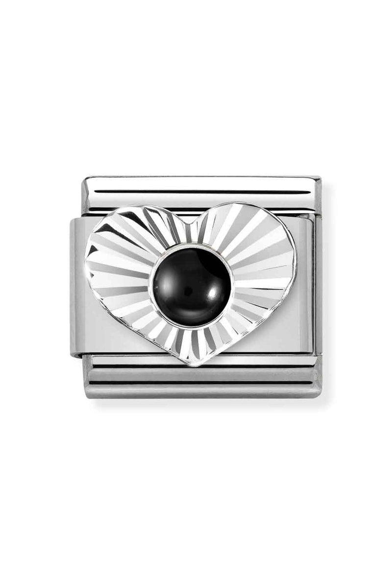 Nomination Composable Classic Diamond Cut Heart Link With Black Agate in Silver *