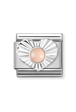 Nomination Composable Classic Diamond Cut Heart Link With Pink Coral in Silver *