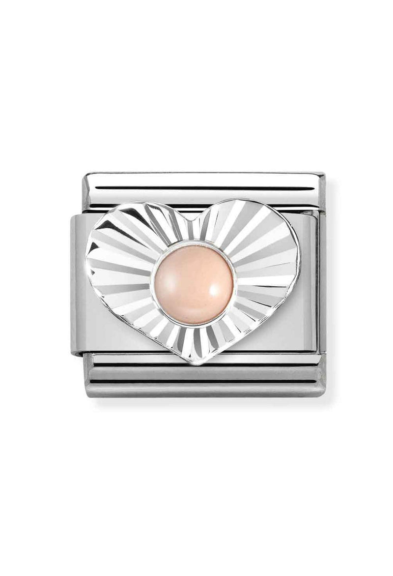 Nomination Composable Classic Diamond Cut Heart Link With Pink Coral in Silver *