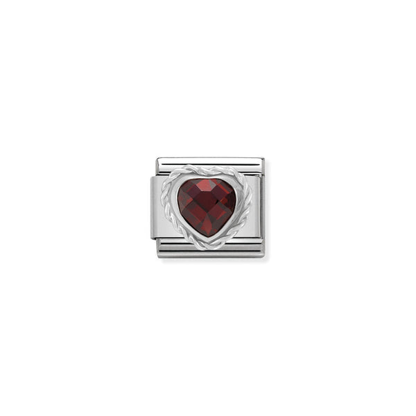 Nomination Composable Classic Link CL Heart Faceted CZ Red in 925 Silver Twisted