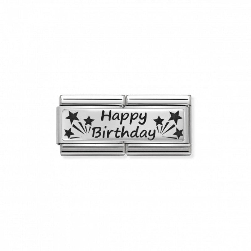 Nomination Composable Classic Link Double Engraved Happy Birthday in Steel and Silver 925