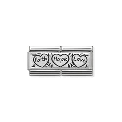 Nomination Composable Classic Link Double Engraved Faith Hope Love in Steel and Silver 925