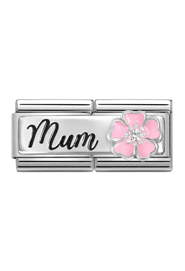 Nomination Composable Classic Link Double Mum with Pink Flower in Silver