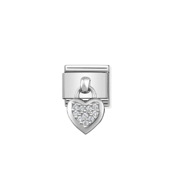 Nomination charm: Silver heart link with sparkling accents, designed for customizable composable bracelets.